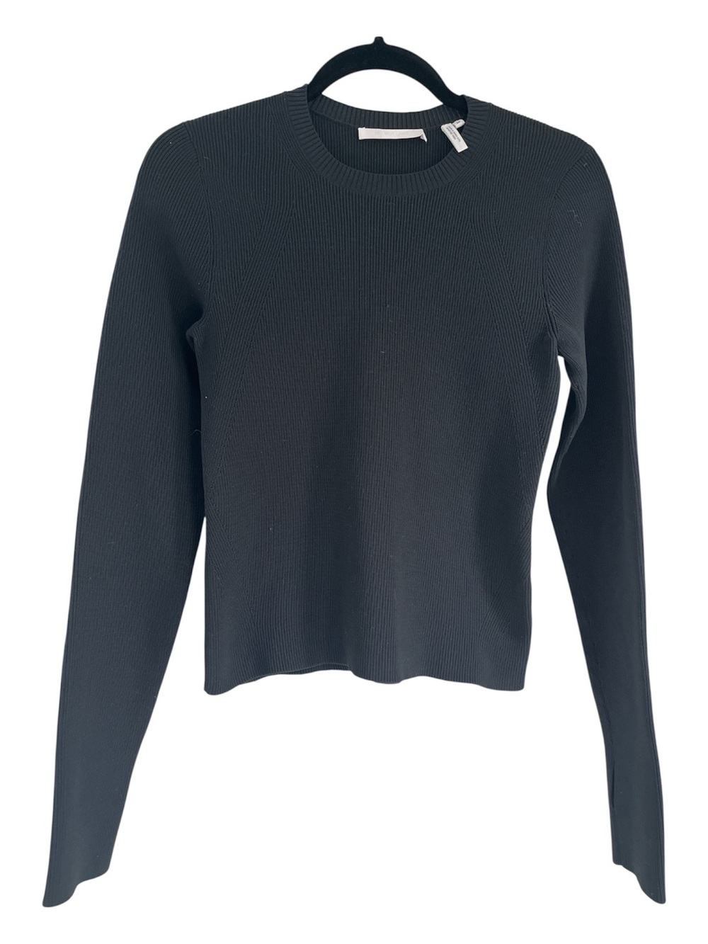 Helmut Lang Black Ribbed Crewneck Sweater with Thumb Holes M